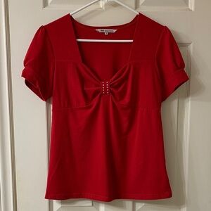 🌷3 for$25🌷Fmx Design Studio, US S, Red Sweetheart Neckline Short Sleeve Top